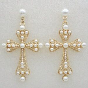 1pair Bohemian Pearl & Hollow Metal
Cross Pendant Earrings